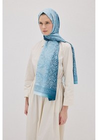 Resim Mirsoy Scarf Eftelya Pamuk Etnik Desen Şal Mavi 