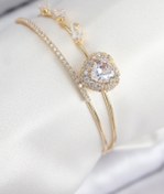 Resim BURCU MODA Pirinç Zirkon Taşlı Kalp Model Gold Renk Kadın Bileklik 