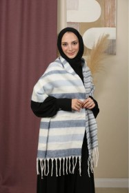 Resim Çift Taraflı Kışlık Omuz Şalı Beyaz - İndigo 