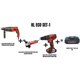 Resim Kleco Set-1 820W 26 MM 3.0 J Sds Pnömatik Kırıcı Matkap + 900W 125 MM Elek Devir Ayarlı Avuç Taşlama + Şarjlı Darbeli Matkap 