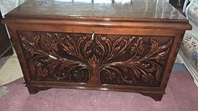 Resim Çeyiz SANDIK Ahşap Kayın El Oyma Model Kilitli Parlak ceviz natüre El Yapım 