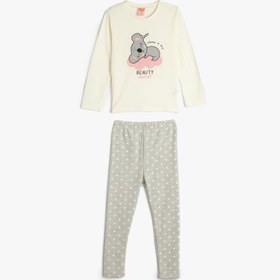 Resim Kız Bebek Pijama Takımı Koalalı Uzun Kollu Tişört ve Beli Lastikli Pijama Altı 2 Parça 