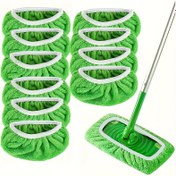 Resim 10 Paket PUKAMAM Süper Emici Yeniden Kullanılabilir Mop Pedleri - Islak ve Kuru Zeminler için Mikrofiber Temizlik Bezleri, Merkezi Sırtlar ve Beyaz Kenarlı Dayanıklı Yeşil Yedek Pedler, Yüksek Kaliteli Ev Temizliği Pedleri 