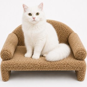 Resim Reyo Pet Peluş Kedi Koltuğu, Kedi Kanepesi, Kedi Yatağı, Evcil Hayvan Dinlenme Koltuğu, Rahat Kedi Sofa Yatağı, 45x33x25 cm Kahve 