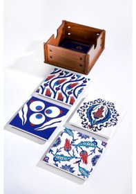 Resim Çini Serisi 4'lü Seramik Bardak Altlığı Çok Renkli 