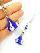 Resim cuaderno El Yapımı Cam Uzun Kozalak Nazar Boncuğu Araba Süsü+kozalak Anahtarlık Ikili Set Hediyelik Aksesuar 