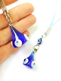 Resim cuaderno El Yapımı Cam Uzun Kozalak Nazar Boncuğu Araba Süsü+kozalak Anahtarlık Ikili Set Hediyelik Aksesuar 