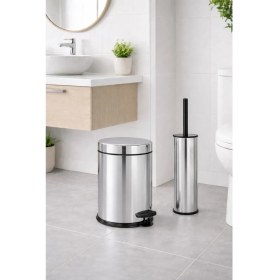 Resim PremiumPort Şık 5 Lt Metal Çöp Kovası ve Tuvalet Fırçası Seti, Krom Kaplama 
