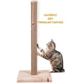 Resim 82cm Lüx Tırmalama Tahtası Catnipli Jüt Tırmalama Krem Minder Yüzey 