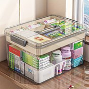 Resim 1 Adet Büyük Kapasiteli Sağlam Şeffaf Katlı Saklama Kutusu - Etiketli Gözlüklere Sahip Ağır Hizmet Plastik Organizer, Dikdörtgen Ev Ofis Banyo Mutfak Dolabı & Depolama Organizeri İlaçlar Takviyeler Kozmetikler Belgeler Kitaplar için, Çok Katlı Depolama Organizatörü, Depolama ve Organizasyon, Üst Üste Yerleştirilebilen Depolama 