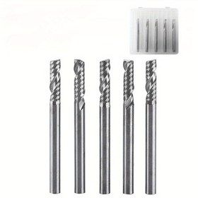 Resim 5 adet Yüksek Kaliteli AAAAA Tek Kenarlı Sert Alaşım Spiral Freze Kesicileri Seti, 3.175Mm, 3D Gravür ve Alüminyum, Ahşap İşleme Akrilik, PVC, MDF ve Diğer Ahşap İşleme Araçları için. 