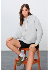 Resim Tommy Life Taş Kompakt Pamuklu Kalın Pürüzsüz Dokulu Kapüşonlu Oversize Fit Kadın Sweatshirt - 97291 Taş 