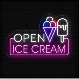 Resim Open Ice Cream Yazılı Ve Şekilli Neon Tabela Çok Renkli 