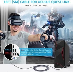 Resim Oculus Quest 2 Link için kablo, TOTU 16FT USB 3.2 Gen 1 Tip C bağlantı kablosu, Oculus Quest ile uyumlu, yüksek hızlı veri aktarımı ve hızlı şarj 