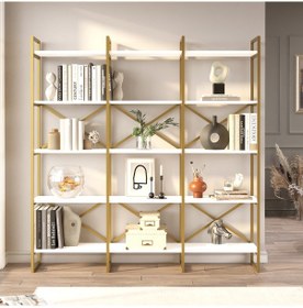 Resim Robin Home Atlantis Gold Metal Kitaplık 5 Raflı Geniş 3 Bölmeli 