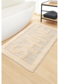 Resim Doğal Kaymaz Taban Banyo Paspas Uzun Ömürlü Yumuşak Dokulu Su Emici Yıkanabilir Shine 60x100 Krem 