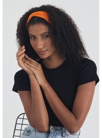 Resim Kadın Pamuklu Penye, Kaymaz, Yumuşak, Esnek, Stilinle Öndesin Saç Bandı Bandana - Tek Ebat / Turuncu Turuncu 