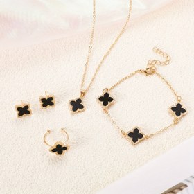 Resim Dört Yapraklı Yaprak Takı Seti, Damlama Yağı Alaşımlı Şanslı Yaprak Çiçeği Kolye, Bileklik, Yüzük, Küpe, Günlük Giyim, Partiler ve Kutlamalar için Uygun, Kadınlar için Ucuz Takı, Kadınlar için Takı, Kadınlar için Kolye, Kadınlar için Küpe 