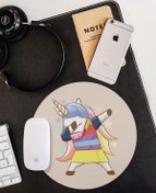 Resim WuW Rock N Roll Unicorn Yuvarlak Kaymaz Taban Mouse Pad 