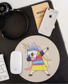 Resim WuW Rock N Roll Unicorn Yuvarlak Kaymaz Taban Mouse Pad 