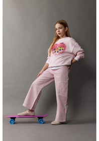 Resim DeFacto Kız Çocuk Wide Leg Kargo Geniş Paça Jean Pantolon C0451A825SMPN122 Pembe 