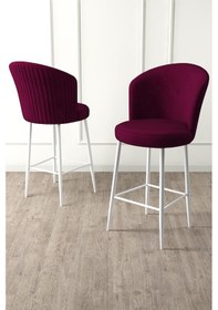 Resim Canisa Alte Serisi 4 Adet Mürdüm Sandalye 65 Cm Ada Mutfak Bar Sandalyesi Babyface Kumaş Beyaz Metal Ayaklı Sandalye Mürdüm Ayaklar Beyaz 