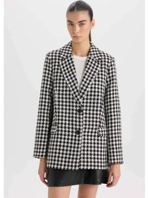 Resim DeFacto Oversize Geniş Kalıp Ceket Yaka Düğmeli Tweed Desenli Blazer Ceket V2814AZ24AUBK81 Siyah 