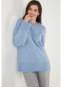 Resim Lela Regular Fit Bisiklet Yaka Basic 2'Li Paket Triko Bayan Kazak 4616213S2 Bebe Mavi-Bordo 