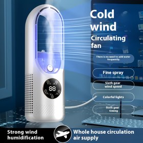 Resim Ultra-Sessiz Büyük Rüzgar Güçlü Bıçaksız Hava Kondisyonu Fanı, Taşınabilir Nemlendirici ve Arıtıcı, Atmosfer Duygusunu Değiştirmek İçin Işığı Değiştirin, 5 Seviyeli Ayarlanabilir, USB Masaüstü Soğutma, Yatak Odası, Ofis, Parti İçin Uygun 