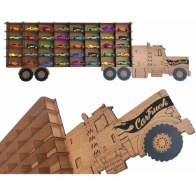 Resim Woodbu Ahşap Ceviz Renk 40 Araçlık Hobi Araba Rafı (Hot Wheels, Matcbox) 