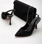 Resim GULT Kadın Sivri Burun Parlak Gece Ayakkabısı Ve Çantası Siyah 