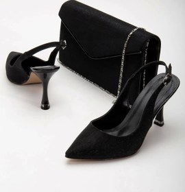 Resim GULT Kadın Sivri Burun Parlak Gece Ayakkabısı Ve Çantası Siyah 