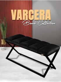 Resim Gazzini furniture Varcera Sliced Antrasit Puf - Siyah Çapraz Metal Ayaklı, Dilimli Model Bench Puf 