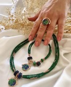 Resim Doğaltaş Gümüş Rose Malakit Taşlı Set 