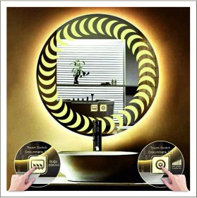 Resim Dnr-Mirror60 Cm Beyaz Ledli Tasarım Kumlamalı Dokunmatik Tuşlu Buğu Önleyicili Banyo Aynası Makyaj Aynası 