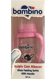 Resim Bambino Kulplu Cam Biberon 125 ML - Pembe 