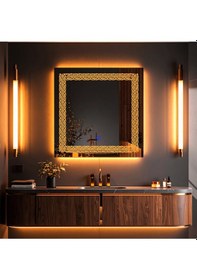 Resim Dorein Amber Led'li Lazer Kumlamalı Lavabo & Banyo Aynası Dokunmatik Sensörlü 100 X 100 Cm Turuncu 