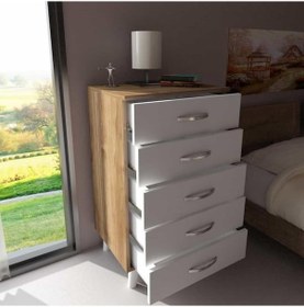 Resim Dekorister Cemre 5 Çekmeceli Şifonyer Beyaz-Ceviz 