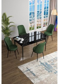 Resim Canisa Han Serisi 70x114 Açılabilir Mdf Mutfak Masası Takımı Siyah Mermer Desen Masa 4 Haki Yeşil Sandalye Masa Siyah Mermer Sandalyeler Haki Yeşili 