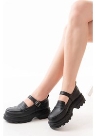 Resim Siyah Kadın Günlük Yüksek Tabanlı Loafer Ayakkabı Siyah 