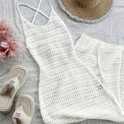 Resim Kadınlar İçin Seksi Kolsuz Tek Omuzlu Elbise - Yarı Şeffaf Dantel Desenli Uzun Kesim, Keyhole Detaylı, Bohem Plaj ve Yaz Akşamı Elbisesi, Sadece Elde Yıkama, Casual Yazlık Elbiseler, Tığ İşi Dokusu 