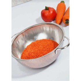Resim Orvila Paslanmaz Çelik Makarna Süzgeçi 26 cm Metal Kulplu Kevgir 