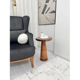 Resim Ahşap Tekli Mantar Yan Sehpa Modern 50 cm Meşe Renk Fiskos Çiçeklik 