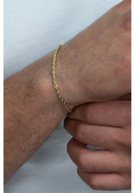 Resim İnce Gold Renk Halat Model Burgulu Unisex Çelik Bileklik Eck28bi 