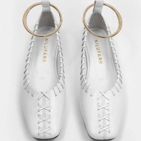 Resim Lalita Beyaz Hakiki Deri Kadın Babet Beyaz 