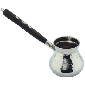 Resim İşlemeli Ahşap Saplı 450ml El Yapımı Dekoratif Kalın Bakır Cezve 10cmx10,5m 