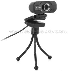 Resim Dark WCAM21 Full HD 1080P, HQ Yüksek Kalite Ses ve Görüntü Destekli, Monitör Üstü Uyumlu, Tripod Ayak Dahil, Hassas Gürültü Önleyici Mikrofonlu USB Webcam 