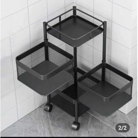 Resim Trendesk 3 Katlı Metal Siyah Patates Soğan Sebze Meyve Sepeti Sebzelik Tekerlekli 1019-CN 