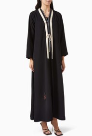 Resim Çiçek Nakışlı Tulum Abiye Ön Bağlama ile Şık ve Zarif Kombin - Siyah / M-56 
