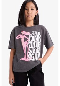 Resim DeFacto Kız Çocuk Pink Panther Oversize Geniş Kalıp Bisiklet Yaka Kısa Kollu Tişört D8826A825SPAR15 Antrasit 